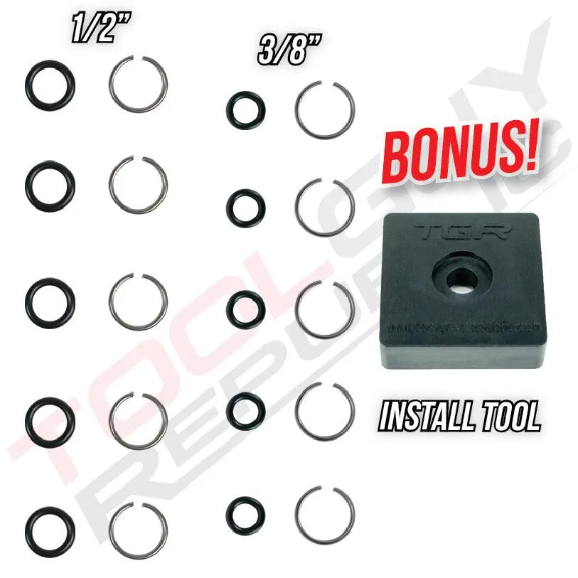 1/2" & 3/8" Impact Wrench Socket Retaining Ring C Clip with O-Ring - 5 sets of each size