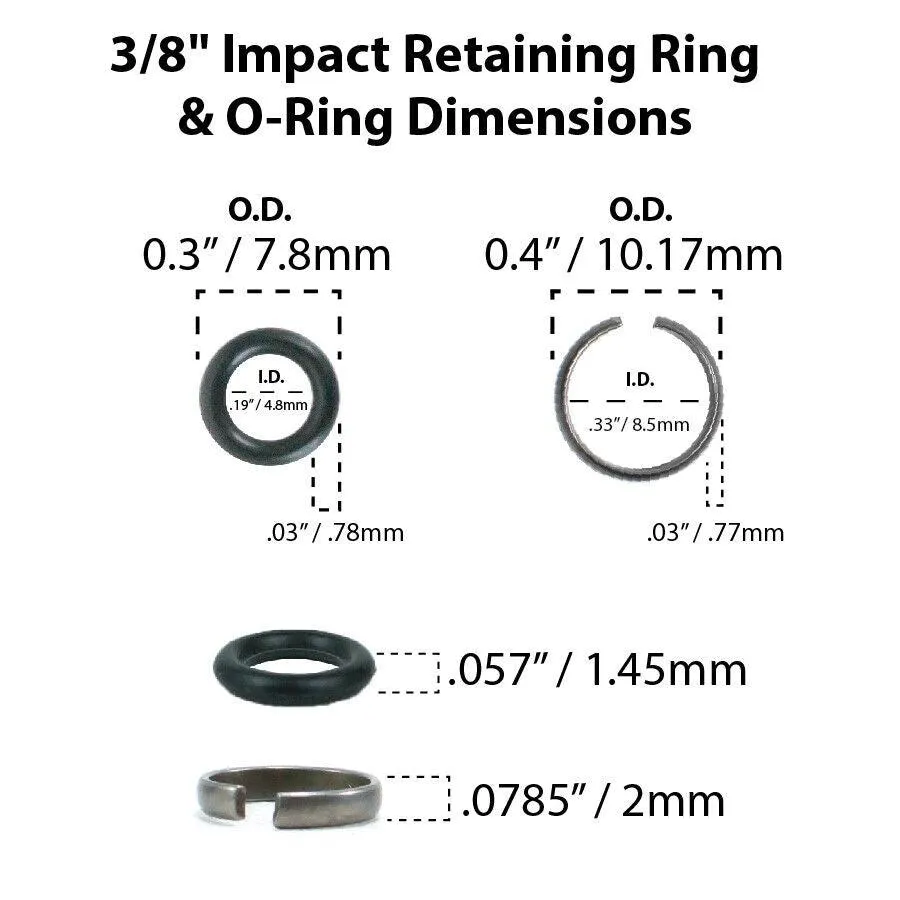 1/2" & 3/8" Impact Wrench Socket Retaining Ring C Clip with O-Ring - 5 sets of each size