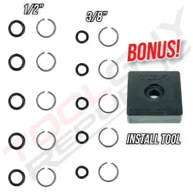 1/2" & 3/8" Impact Wrench Socket Retaining Ring C Clip with O-Ring - 5 sets of each size