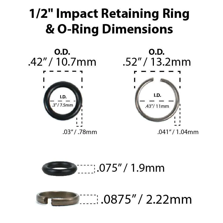 1/2" & 3/8" Impact Wrench Socket Retaining Ring C Clip with O-Ring - 5 sets of each size