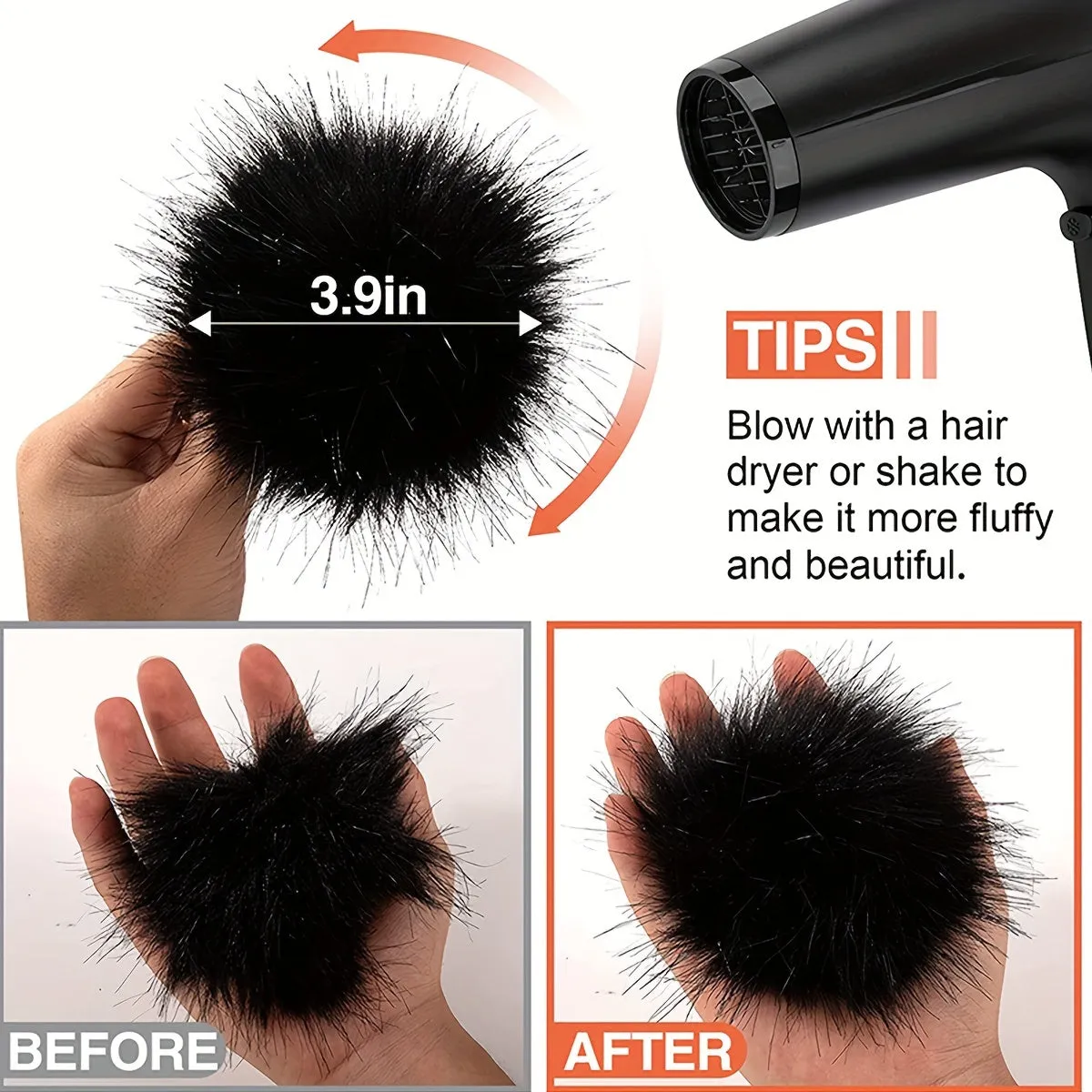 5pcs Faux Fur Pom Pom Balls Key Chains Scarves Gloves