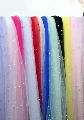 60" Net Fashion Studded Pearl Beaded Bridal Fabric Decoration/craft/dress/scarf