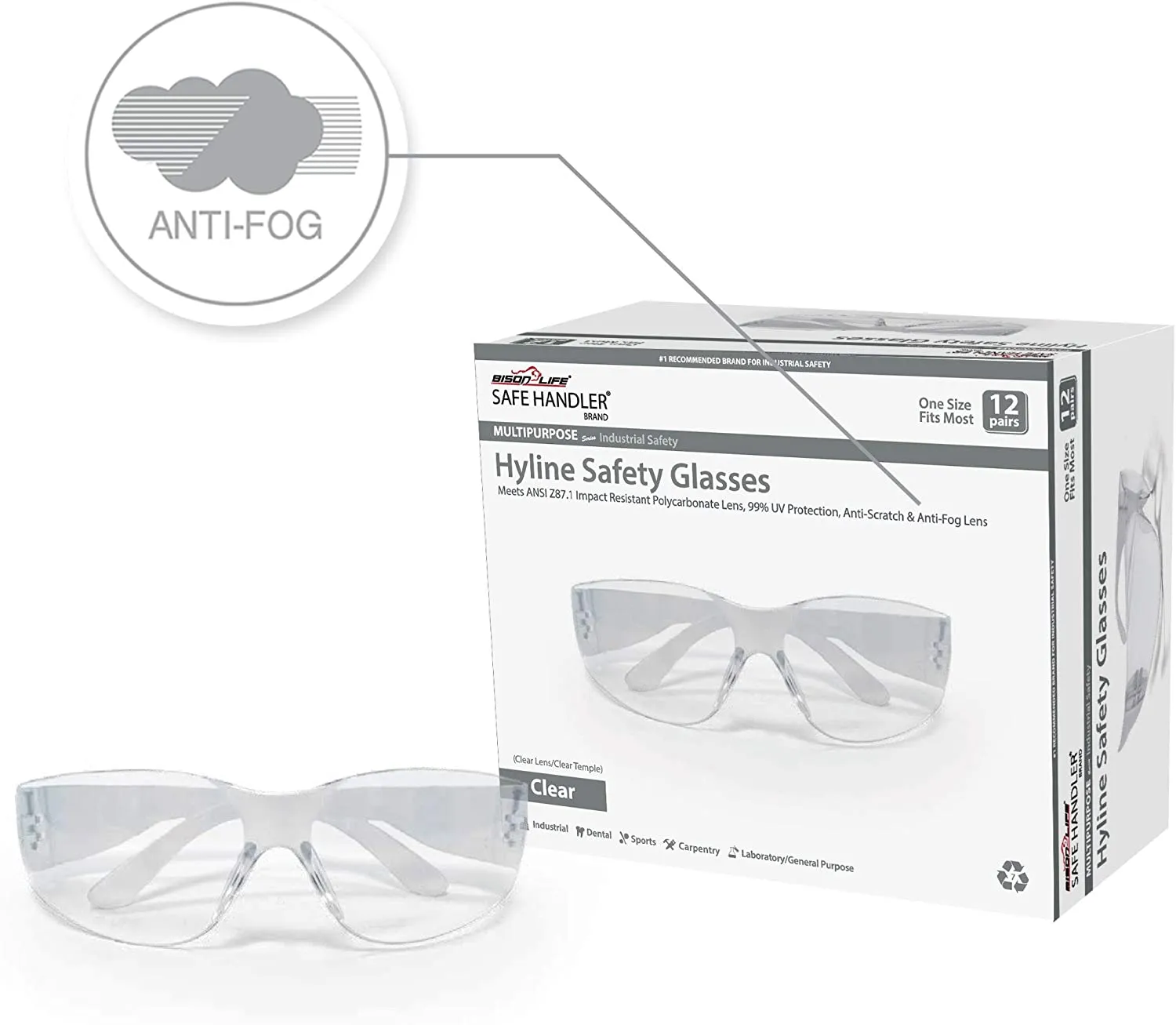 Hyline Anti Fog & Anti-Scratch Safety Glasses, Impact resistant