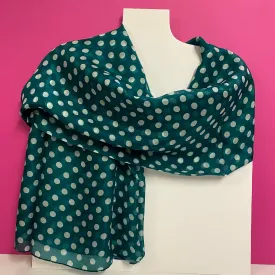 Long Silk Scarf - Green Polka Dot