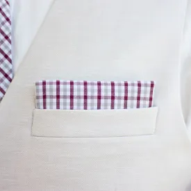 Men's Pocket Square / Grey And Burgundy Plaid