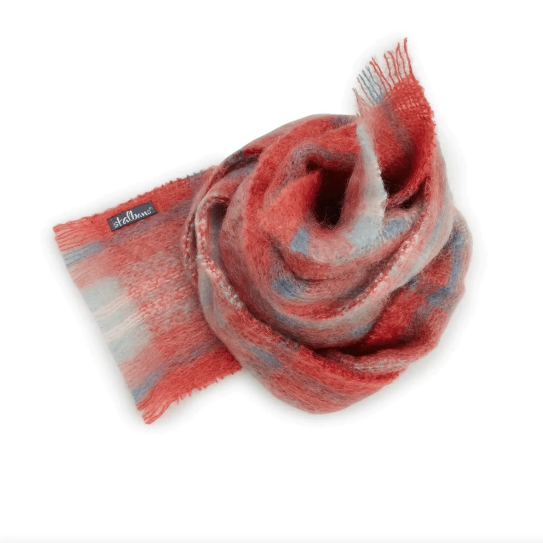 Mohair Scarf Coral Check