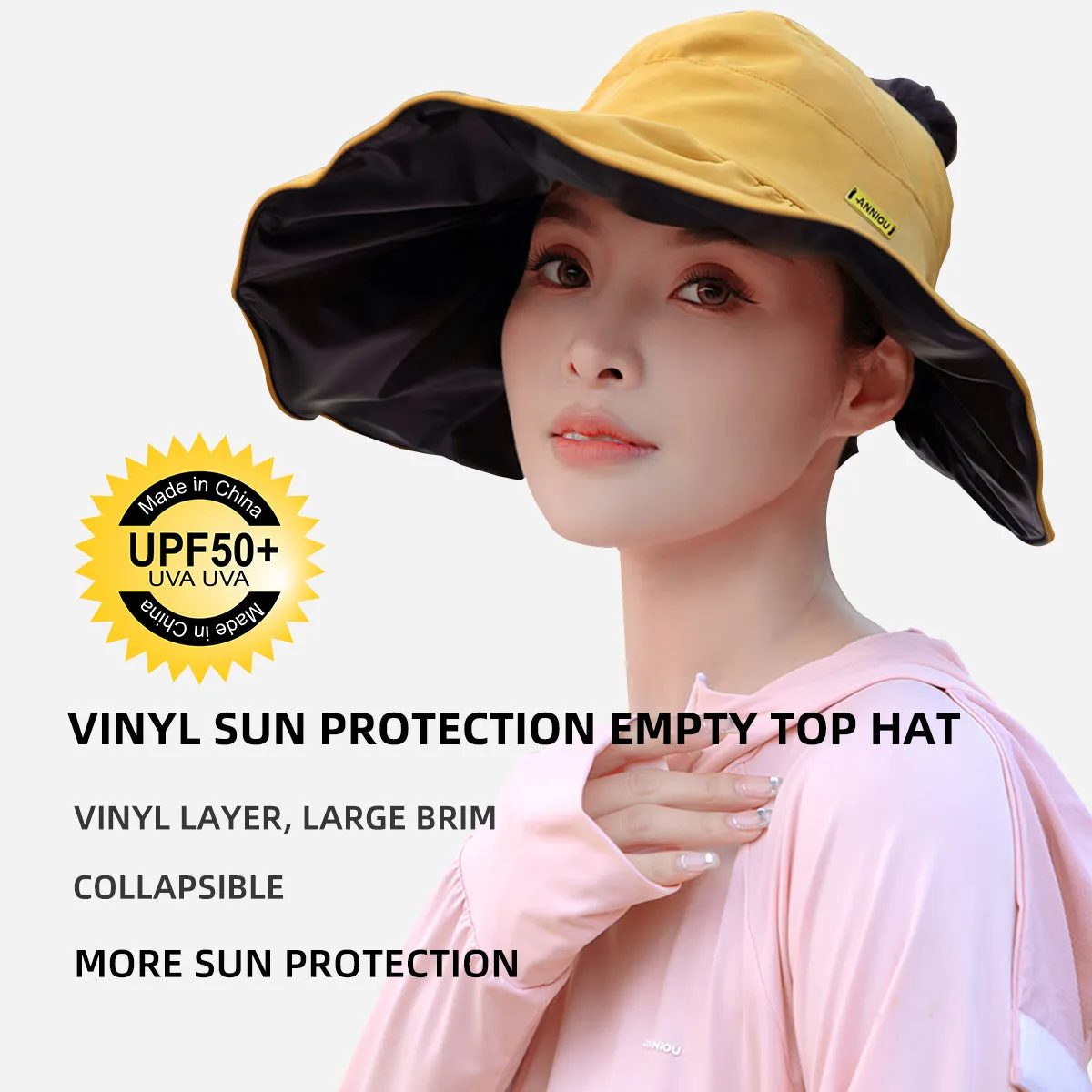 Sidiou Group UPF50  Vinyl Sun Protection Empty Top Hat Women's New Summer Anti-UV Sun Hat Outdoor Big Brim Face Sun Hat