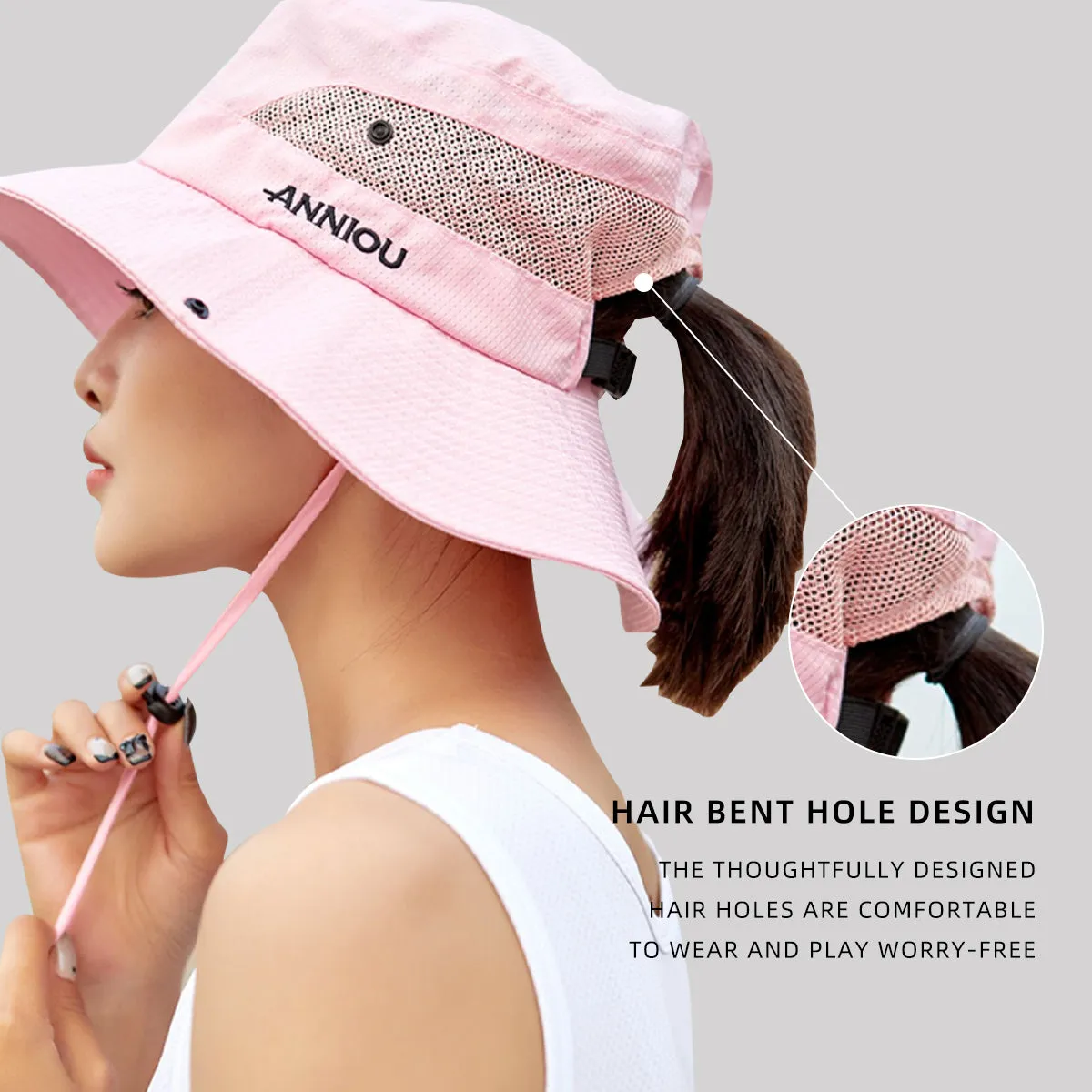 Sidiou Group Women UPF50  UV Protection Summer Mesh Bucket Hat Foldable Wide Brim Sun Hat Fishing Hat