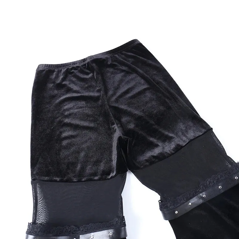 Trendy Lace Velvet Hollow Out High Waist Pants