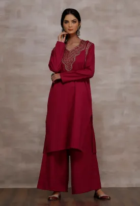 Ziya Magenta Straight Woollen Kurta